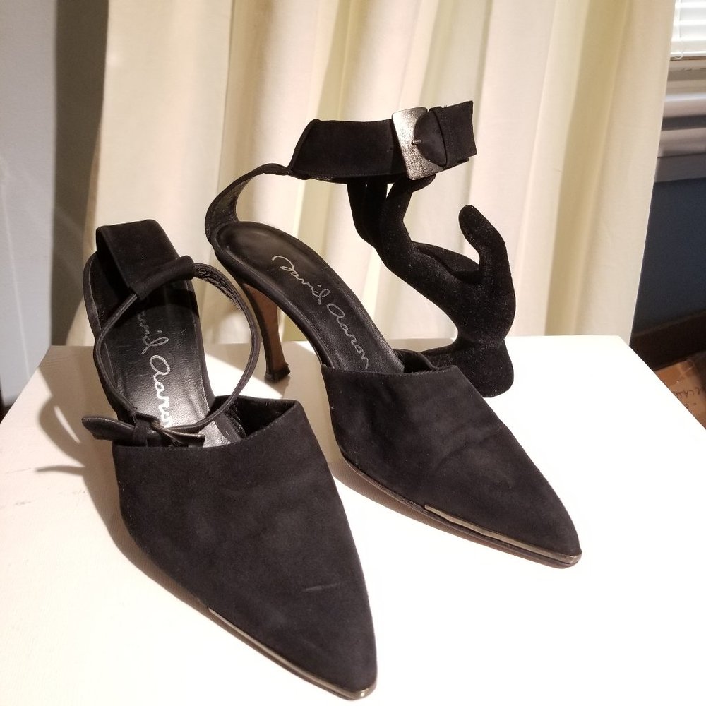 David Aaron Heels, size 8 Spain suede metal plate